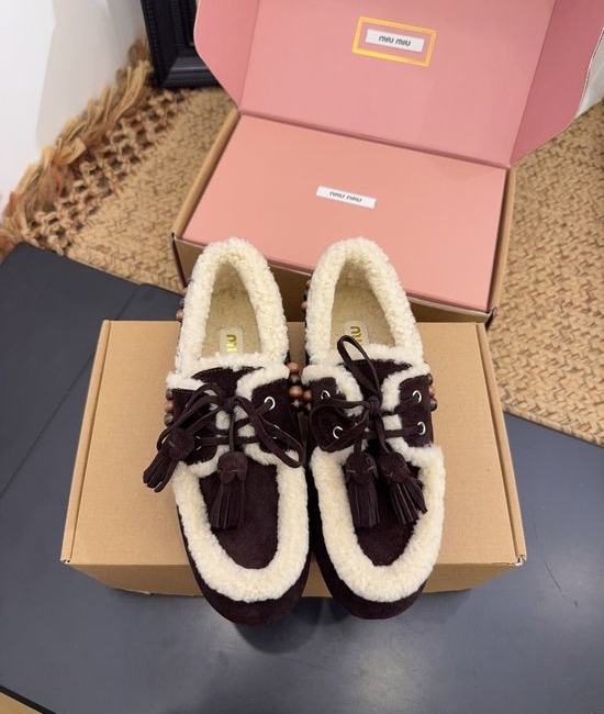 Miu Miu Wool Lined Suede Loafers Comfortable Casual Flat Shoes