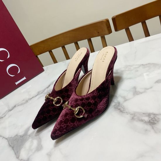 Gucci Pointed Toe Heel Mules with Velvet Upper Horsebit
