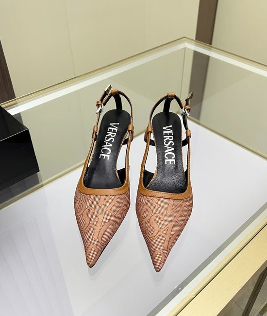 Versace Stylish Jacquard Canvas Low Heel Covered Toe Shoes