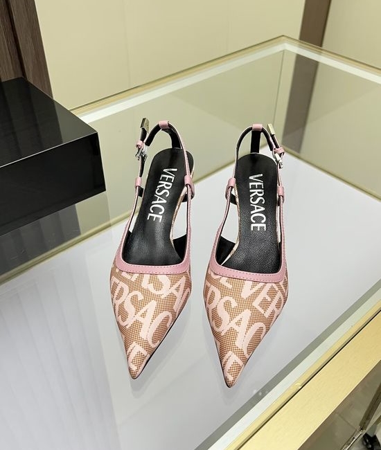Versace Stylish Jacquard Canvas Low Heel Covered Toe Shoes