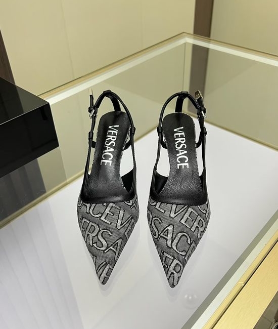 Versace Stylish Jacquard Canvas Low Heel Covered Toe Shoes