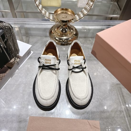 Miu Miu Horse Hair Emblem Loafers Casual Comfortable Dress Shoes