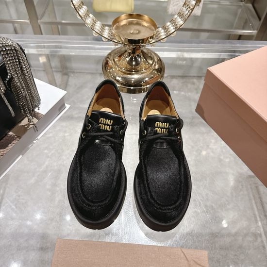Miu Miu Horse Hair Emblem Loafers Casual Comfortable Dress Shoes