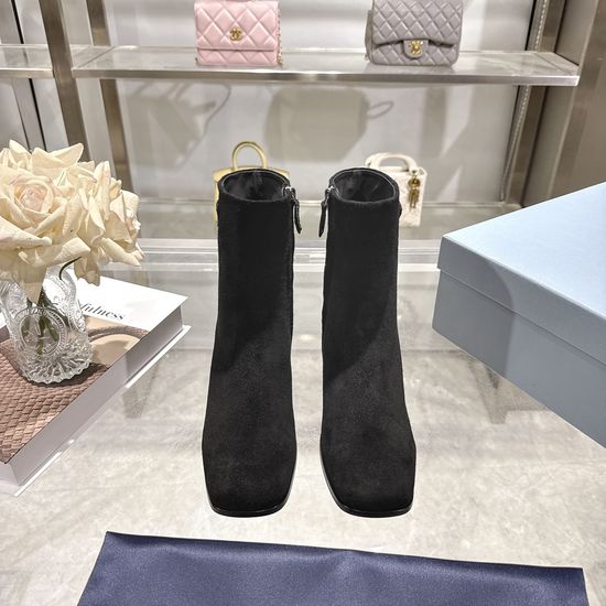 Prada Elegant Block Heel Ankle Boots With Leather Lining