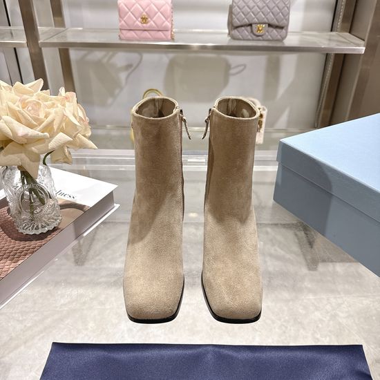 Prada Elegant Block Heel Ankle Boots With Leather Lining