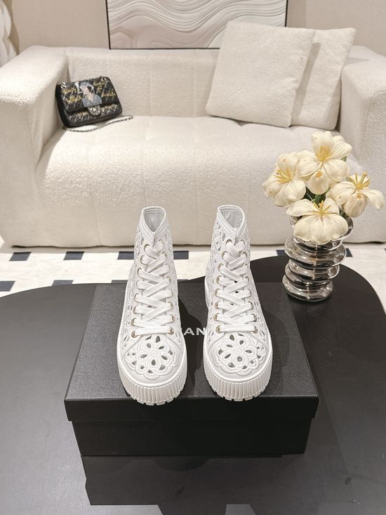 Chanel Convertible Hollow Boots with Wool Lining Embroidered Pattern