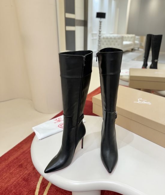 Christian Louboutine Classic Leather Tall Boots Fine Workmanship Comfortable Lining Stiletto Heel