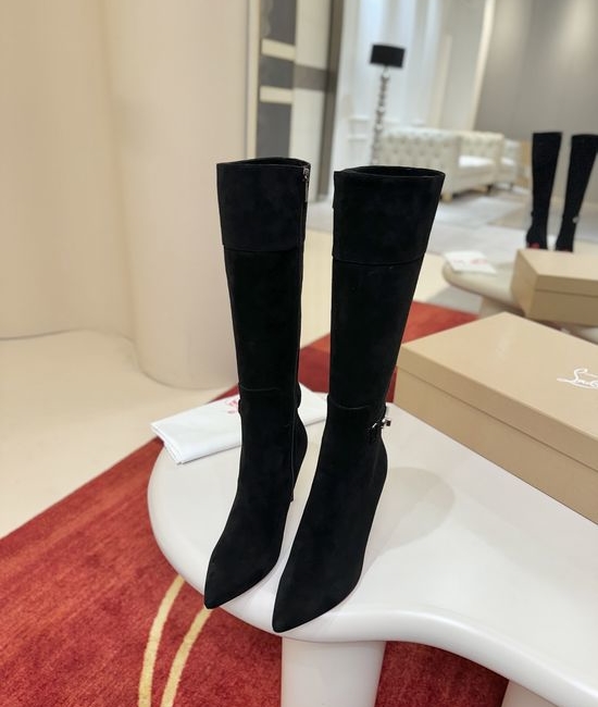 Christian Louboutine Classic Leather Tall Boots Fine Workmanship Comfortable Lining Stiletto Heel