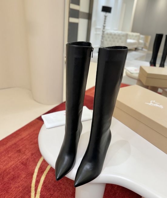 Christian Louboutine Classic Leather Tall Boots Fine Workmanship Comfortable Lining Stiletto Heel