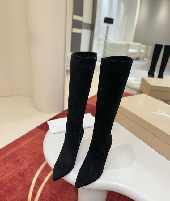 Christian Louboutine Classic Leather Tall Boots Fine Workmanship Comfortable Lining Stiletto Heel