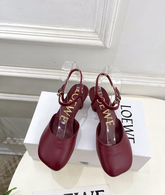 Loewe Ankle Strap Soft Leather Ballet Flat Shoes