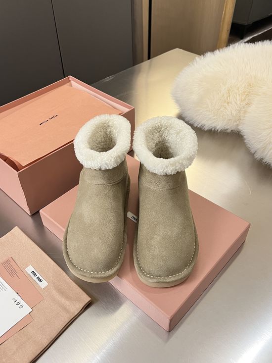 Miu Miu Premium Suede Wool Lined Warm Ankle Snow Boots
