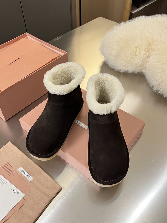 Miu Miu Premium Suede Wool Lined Warm Ankle Snow Boots