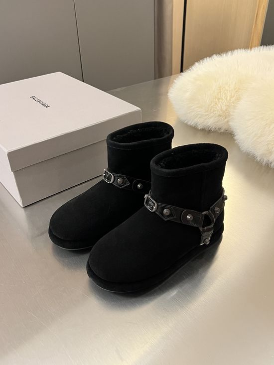Balenciaga Stylish Rivet Suede Non-slip Wool Lined Snow Boots