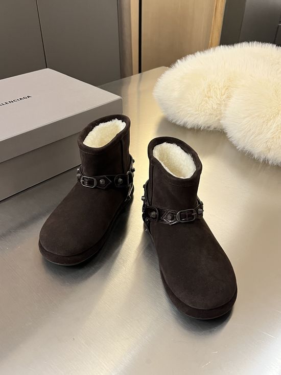 Balenciaga Stylish Rivet Suede Non-slip Wool Lined Snow Boots
