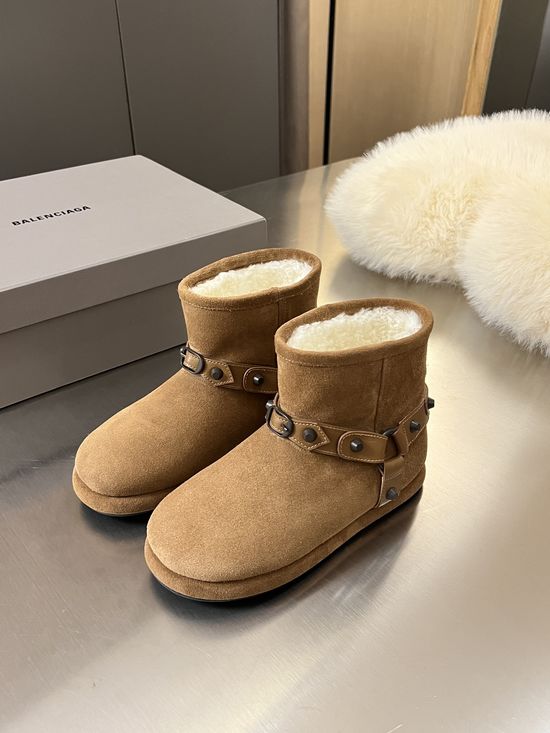 Balenciaga Stylish Rivet Suede Non-slip Wool Lined Snow Boots