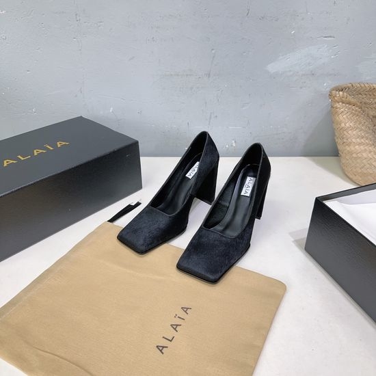 Alaia Chunky Heel Square Toe Shoes Comfortable Versatile Style