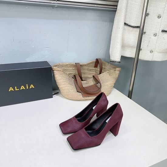 Alaia Chunky Heel Square Toe Shoes Comfortable Versatile Style