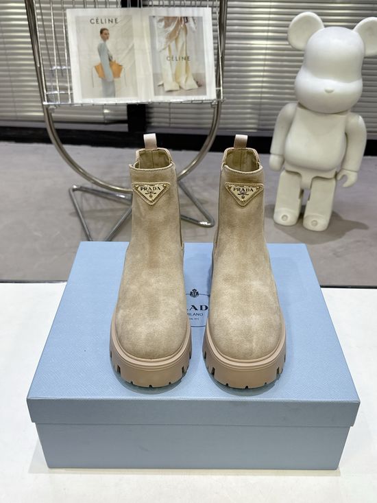 Prada Premium Leather Ankle Boots Ultra Light Cushioned Sole