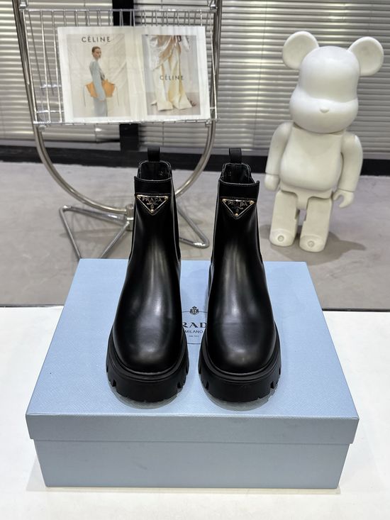 Prada Premium Leather Ankle Boots Ultra Light Cushioned Sole