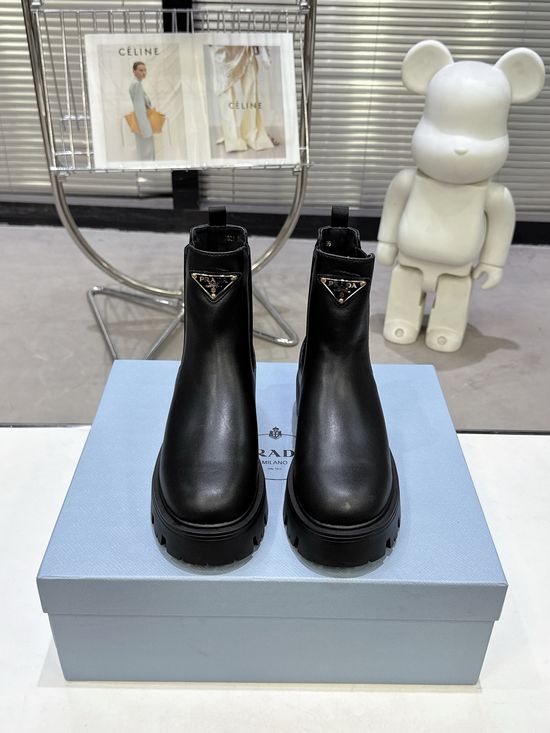 Prada Premium Leather Ankle Boots Ultra Light Cushioned Sole