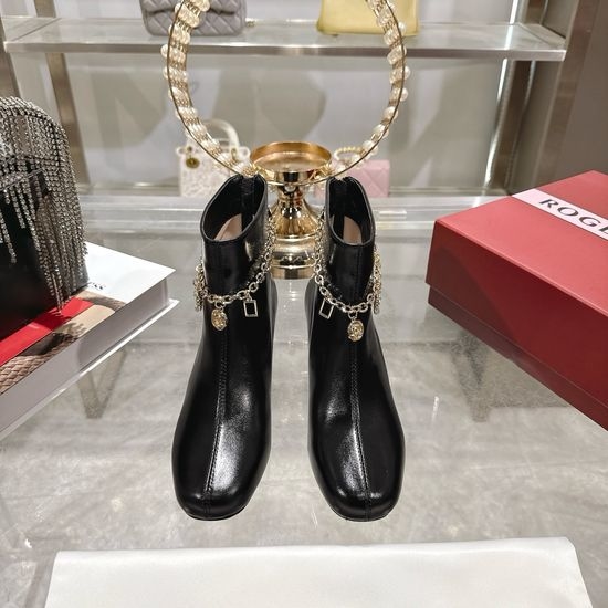 Vivienne Westhood Patent Leather Drill Buckle Short Boots Chunky Heel Zipper Footwear