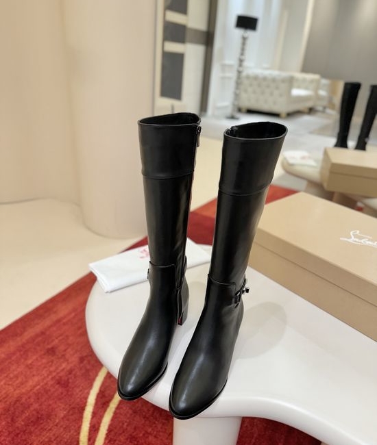 Christian Louboutine Custom-Made Leather Long Boots with Unique Design