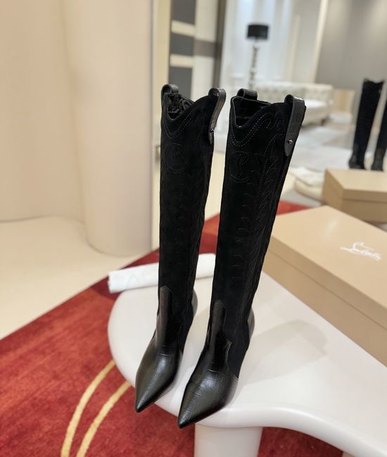Christian Louboutine Embroidered Leather Stiletto Western Boots Handmade Stylish