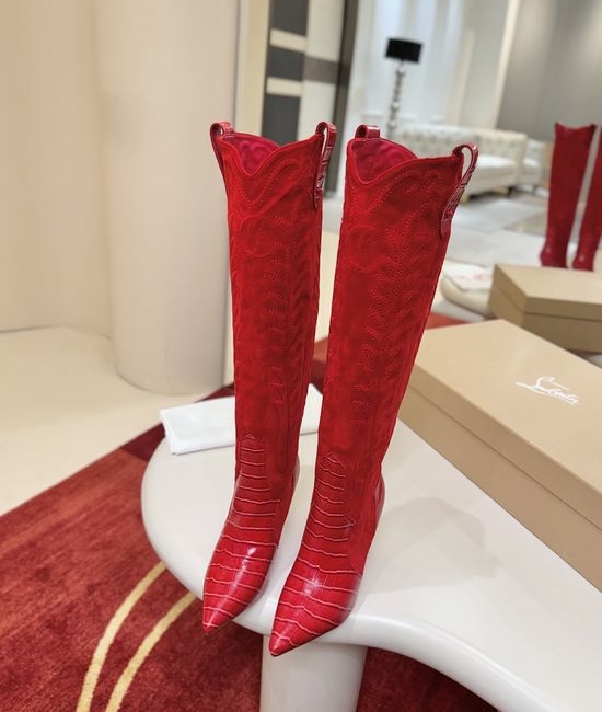Christian Louboutine Embroidered Leather Stiletto Western Boots Handmade Stylish