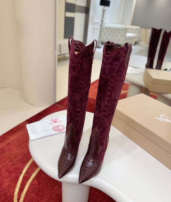 Christian Louboutine Embroidered Leather Stiletto Western Boots Handmade Stylish