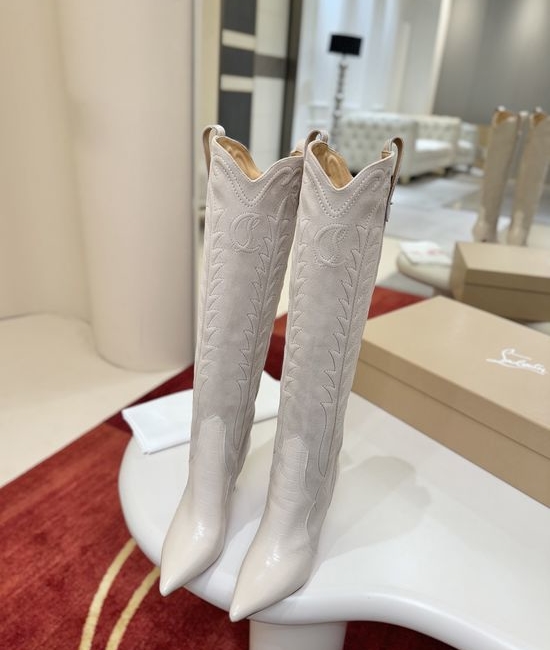 Christian Louboutine Embroidered Leather Stiletto Western Boots Handmade Stylish