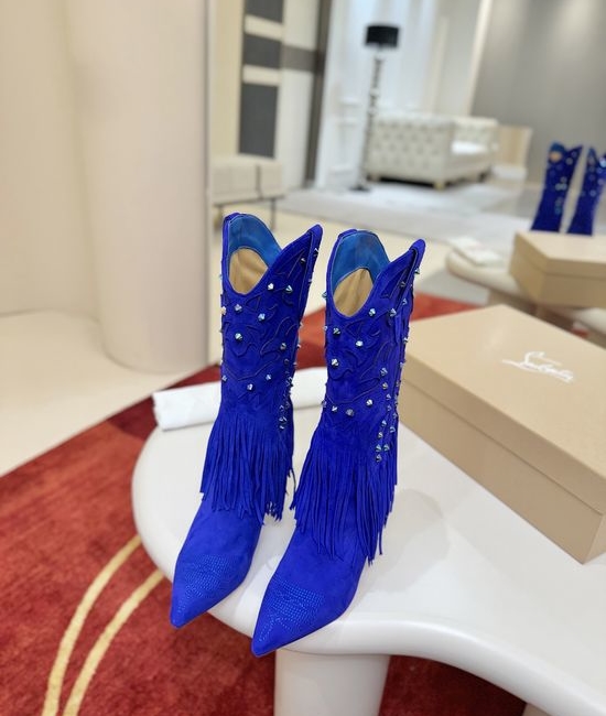 Christian Louboutine Fringe Decor Embroidered Stiletto Cowboy Boots Handcrafted