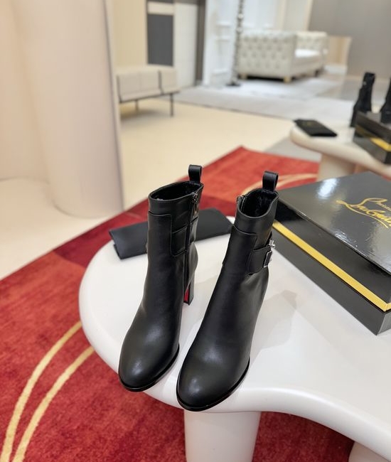 Christian Louboutine Calfskin High Heel Ankle Boots with Buckle Detail