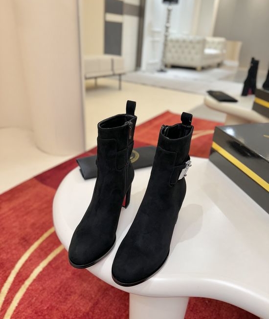 Christian Louboutine Calfskin High Heel Ankle Boots with Buckle Detail