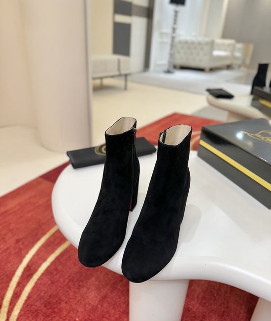 Christian Louboutine Calfskin Block Heel Ankle Boots Cushioned Insole