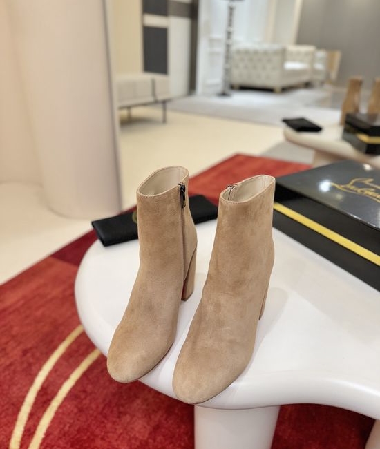 Christian Louboutine Calfskin Block Heel Ankle Boots Cushioned Insole