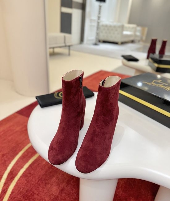 Christian Louboutine Calfskin Block Heel Ankle Boots Cushioned Insole