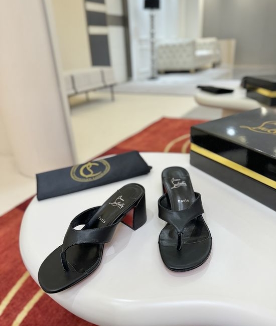 Christian Louboutine Stylish Black Leather Slingback Sandals with Heel