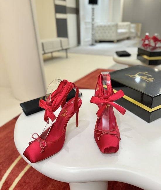 Christian Louboutine Lace-Up Ballet High Heels in Black Satin Finish