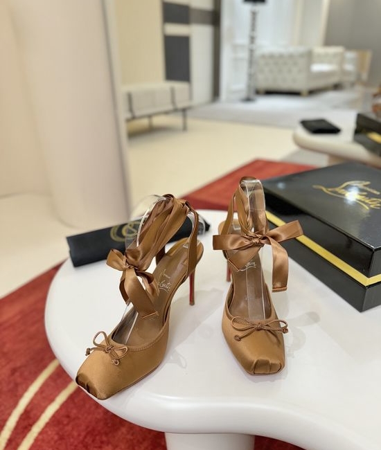 Christian Louboutine Black Satin Ballet-Inspired High-Heeled Shoes