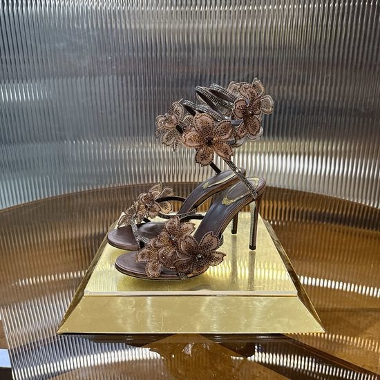 Rene Caovilla Elegant Snake-Chain Diamond Flower High Heels
