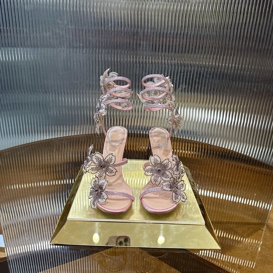 Rene Caovilla Elegant Snake-Chain Diamond Flower High Heels