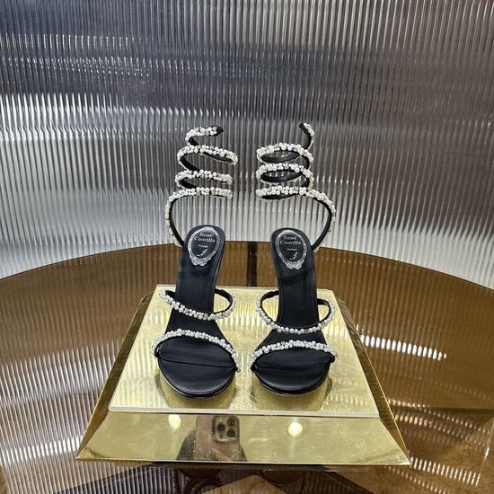 Rene Caovilla Pearl Rhinestone Wrapped Ankle Strap High Heel Sandals
