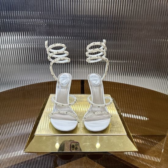 Rene Caovilla Pearl Rhinestone Wrapped Ankle Strap High Heel Sandals