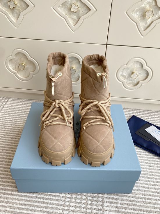 Prada Luxury Sheepskin Snow Boots with Triangle Logo