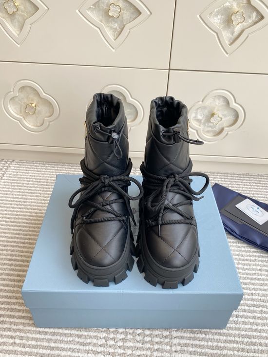 Prada Luxury Sheepskin Snow Boots with Triangle Logo