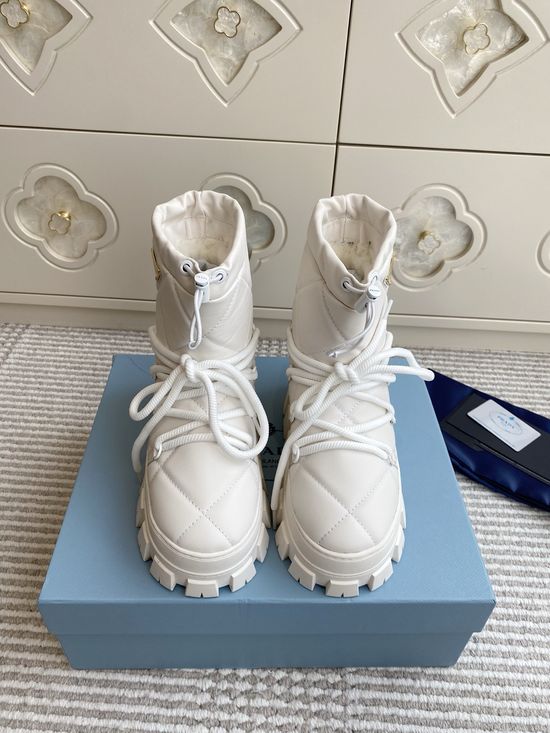 Prada Luxury Sheepskin Snow Boots with Triangle Logo