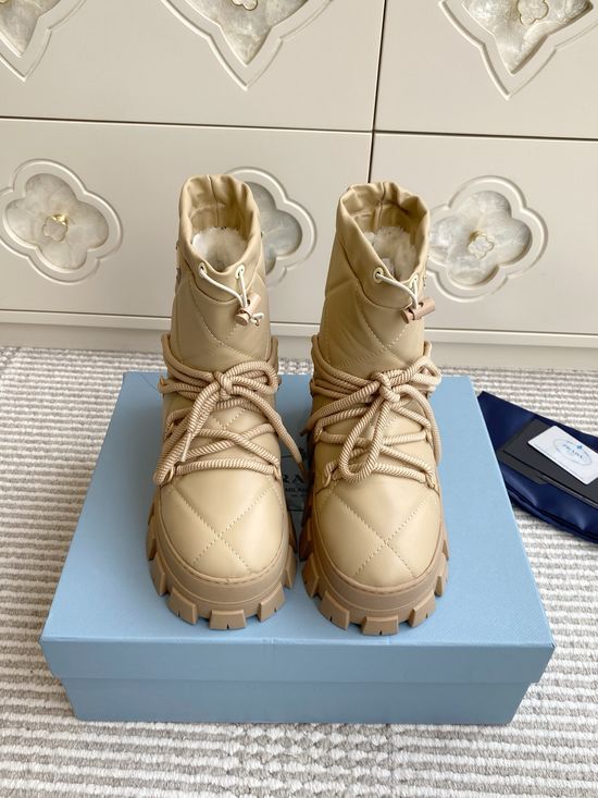 Prada Luxury Sheepskin Snow Boots with Triangle Logo