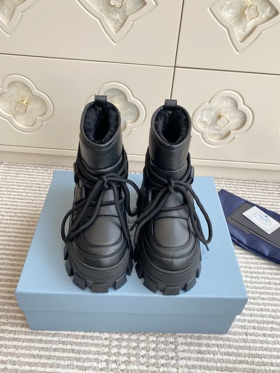Prada Luxury Sheepskin Snow Boots with Triangle Logo