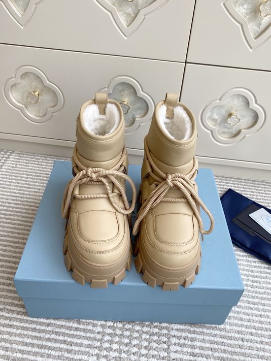 Prada Luxury Sheepskin Snow Boots with Triangle Logo